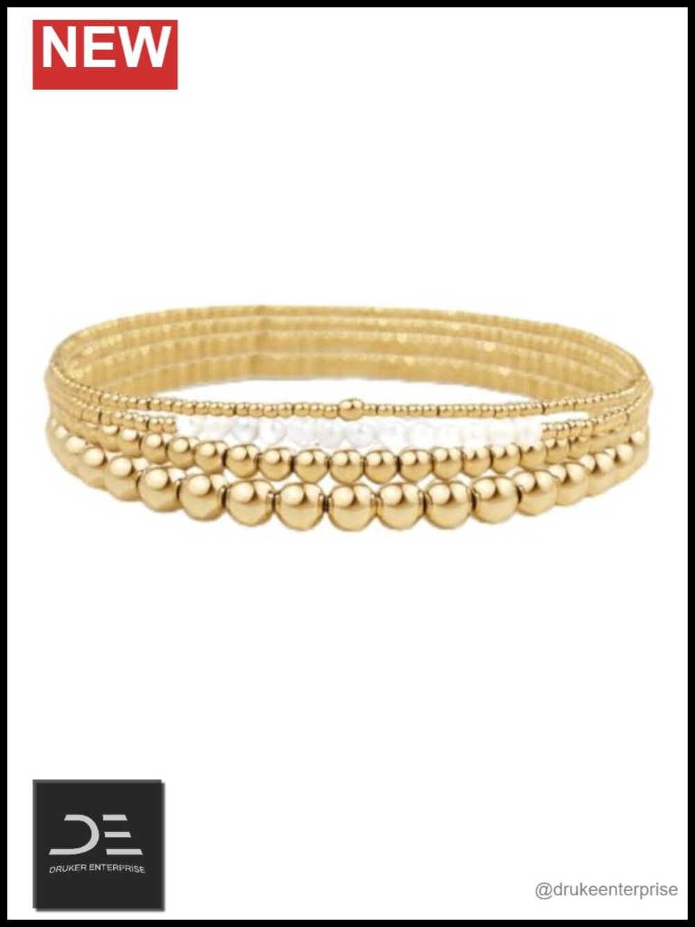 Genuine Freshwater Pearl & 18K Gold Plated Stacking Bracelet Set